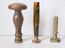 Lot of 3 Antique Vintage Wax Seal Stamps Marbled Bakelite Brass Wood Monograms picture