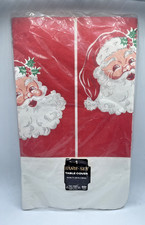 Vintage Handi-Set Red Christmas Santa Claus Paper Table Cover Tablecloth 54x 88 picture
