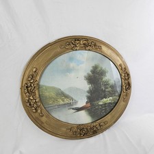 Vintage Hudson River School Print Victorian Gilt Wood Oval Frame Grandmacore picture