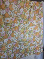 AS IS CRAFT Vintage 70s Fieldcrest green pink orange Lazy Daisy flat Sheet picture
