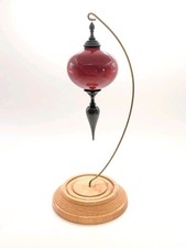 Handcrafted Finial Christmas Ornament Hand Turned Wood Red Marble 5