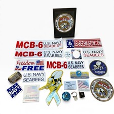 U.S. Navy Seabees Memorabilia Lot | MCB-6 Patches Magnets Clock Decals picture