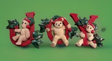 Vintage Homco JOY Bears Holly 3 Piece Wall Hangings 7610 USA Christmas picture