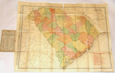 VTG 1904 SOUTH CAROLINA SC RAND McNALLY POCKET MAP ROADS/RAILROADS/POPULATIONS picture