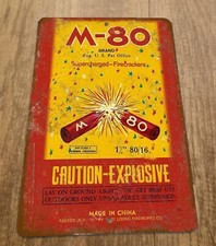 M-80 Caution Explosive Vintage Firecracker Ad 8x12 Metal Wall Sign picture