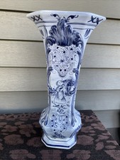 Chelsea House Port Royal Porcelain Vase 12” Blue Ink With Bard Playing Music picture