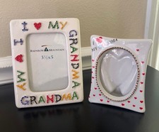 Vintage Set of 2 Ceramic Frame Pictures Hold White 