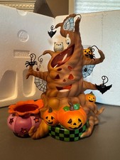 VTG PartyLite Haunted Tealight Tree Ceramic Halloween Candle Holder (P9065) picture