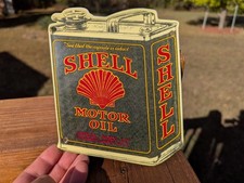 HEAVY PORCELAIN SHELL MOTOR OIL SHELL MEX CAN SIGN DIE CUT OLD METAL CAN SIGN picture
