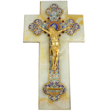 Large Antique French Gilt Bronze Champleve Enamel Holy Water Font picture
