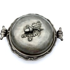 Vtg Antique Pewter Large Serving Bowl Acorn Lid Peltro Made In Italy picture