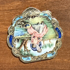 Antique Italian Silver Hand Painted Enamel Powder Compact picture