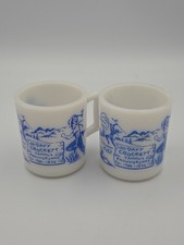 2 pc Davy Crocket Vintage  Blue Vintage Milk Glass Collectible Cups/mugs picture