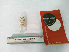 RARE Vtg EMPTY Pentothal Sodium, Box, Glass Ampoule, Directions, Truth Serum picture
