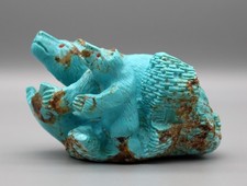 Herbert Him, Sr. Turquoise Zuni Bears w/Pottery Bowl and Pueblo Fetish Sculpture picture