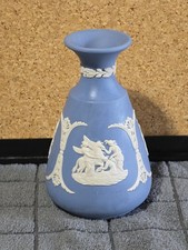 Vintage Wedgwood Blue Jasperware Bud Vase Classical Chariot & Pegasus Motifs picture