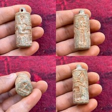 Unique Antique Near East Old Stone Cylinder Bead Seal Pendant picture