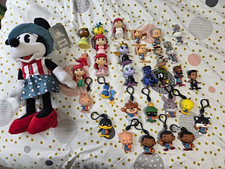 Disney Character Lot of Bag clips and Vinyl Figurines plus Minnie plush picture