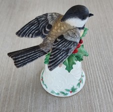 Vtg 1991 Lenox Porcelain Christmas Bell Black-Cap Chickadee Authenticity Cert. picture