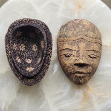 Wooden Batik Topeng Indonesian Mask Box Handmade Face Trinket Hand Carved Vtg picture