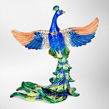 Keren Kopal Jeweled Peacock Trinket Box 24K Gold Crystal Enamel Israel picture