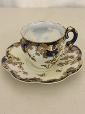 Antique Japanese Moriage Demitasse Cup Saucer Raised Gold Gilt Miniature Cabinet picture