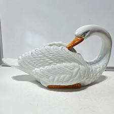 VTG Mid Century White Ceramic Swan Planter MCM Japan Art Pottery 5.5”x12” picture