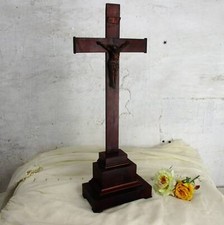 Antique Large French Standing Wooden Crucifix Jesus Christ Wooden Corpus 20" picture