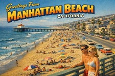 Greetings From MANHATTAN BEACH, CALIFORNIA MODERN Postcard D27 picture