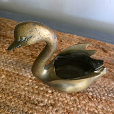 Vintage MCM Solid Brass Swan Planter Mid-Century Modern picture