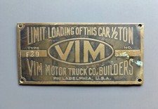 Rare Antique VIM Motor Truck Company Builders Car/Truck Brass Tag picture