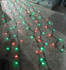 Vintage Christmas Lights Red/Green Faceted Cone Shaped, 3 Strings Total 75 Ft picture
