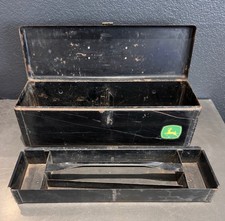 Vintage John Deere Tractor Steel Tool Box 18” with Removable Tray 1950s 1960s picture