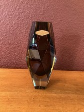 Vintage Luigi Mandruzzato Murano Faceted Cased Glass Vase Amber And Amethyst picture