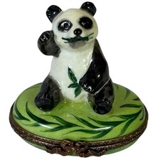 Limoges France Peint Main Panda Bear Porcelain Trinket Box Hand Painted PV Mark picture
