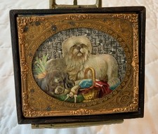 Vintage Antique Victorian Die Cut Ephemera Framed, Union Case, Dogs, Basket Doll picture
