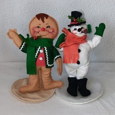 Vintage Annalee 1991 Gingerbread Cookie Man & 1990 Snowman with Pipe with Stands picture