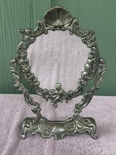 Vintage Ornate Silver Plated Victorian Style Standing Dresser Mirror Frame picture