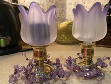 PARTYLIT BRASS OXFORD GOLD CANDLE HOLDERS 2 pc Frosted Tulips picture