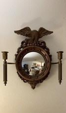 Vintage Syroco Federal Eagle Convex Wall Mirror with faux candle lamp sconces picture