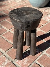 Vintage African Dark Wooden Lobi Stool 13” H x 8” - 8 1/2” D / Decor Collector picture