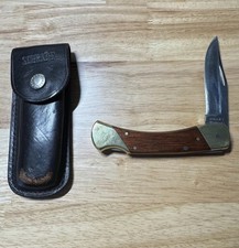 1980's Schrade+  LB7 Lockback Knife SN D61243 Bear Paw  4 Pin Wood Handles picture
