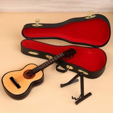 4” Mini Acoustic Guitar Wood Miniature Musical Instrument 1/12 Dollhouse Case picture