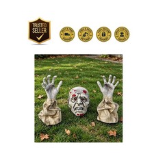 Realistic 3-Piece Zombie Decoration Set: Head & Hands for Eerie Lawn Displays picture