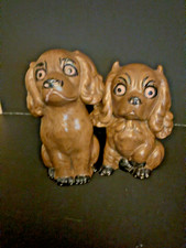 Vintage Ceramic Spaniel Figurines Pair Hand Painted Brown Dogs Kitsch Decor picture
