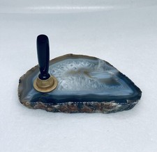 Vintage 1960s Agate Stone Desktop Pen Pencil Holder Paperweight Art Decor 36 picture