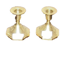 Vintage Pair Of Small  Brass Candlesticks Candle Holders India Octagonal Bases picture