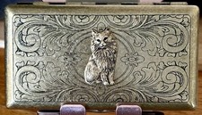 Cat Cigarette Case Wallet Business Card Stash Box, Art Nouveau Vintage Design picture