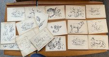 Antique 1914 Krone Bros Drawing Art Class Grade 6 Lesson Cards Animals Flowers picture