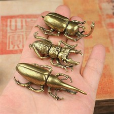 3Pcs Solid Brass Insect Figurine Beetle Statue Home Animal Decor Ornament USA picture